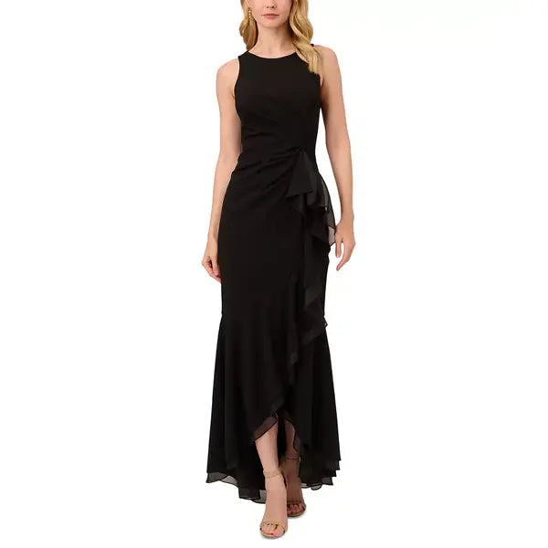 Adrianna Papell Women's Sleeveless Ruffled High Low Gown for Elegant and Dramatic Evening Style