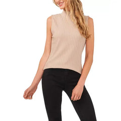 Macy's Women's Sleeveless Mock Neck Wide Rib Knit Top-Almond cream