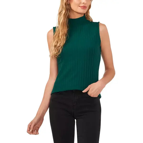 Macy's Women's Sleeveless Mock Neck Wide Rib Knit Top-Dark forest