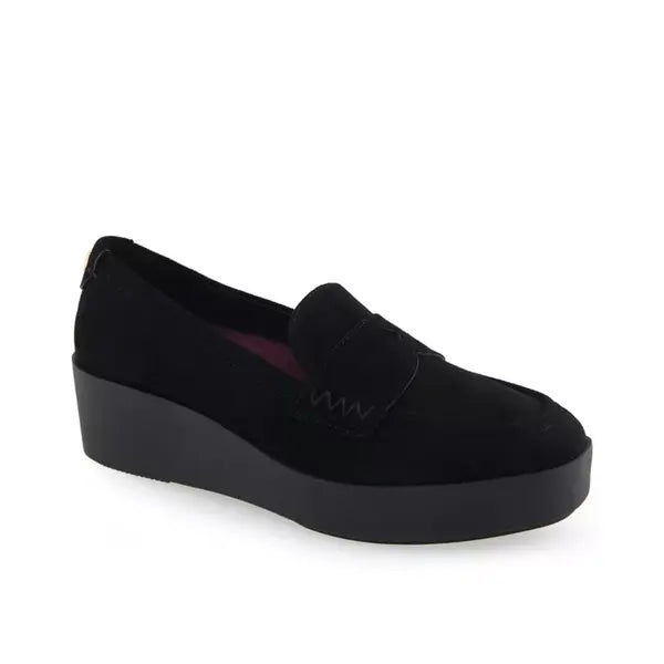 Aerosoles Cetara Womens Tailored Loafer Wedge, Stylish Comfortable Slip On Shoes, Black Suede ,  Size 7.5M