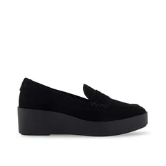 Aerosoles Cetara Womens Tailored Loafer Wedge, Stylish Comfortable Slip On Shoes, Black Suede ,  Size 7.5M