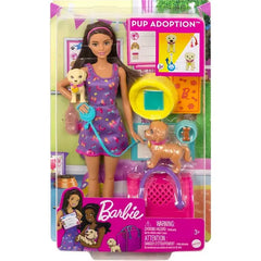 Barbie Doll and Accessories Pup Adoption Playset with Doll, 2 Puppies and Color-Change