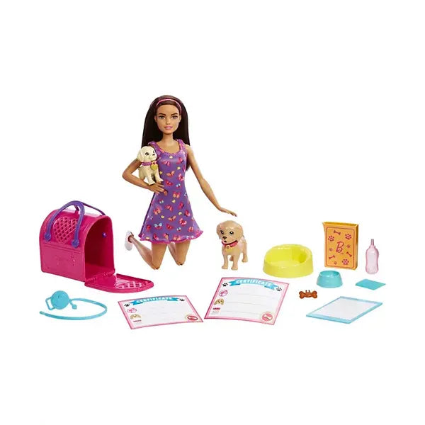 Barbie Doll and Accessories Pup Adoption Playset with Doll, 2 Puppies and Color-Change