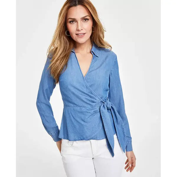 Women's Tie-Side Wrap Top, Created for Macy's-phoebe wash