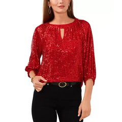 Macy's Women's Keyhole Detail Raglan Sleeve Top-Ultra red