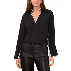 Macy's Women's Split-Neck Contrast-Trim Tunic-Black