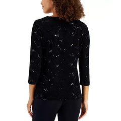 Women's Textured Sequined Top, Created for Macy's-Deep black