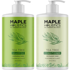 Maple Holistics Tea Tree Shampoo and Conditioner Set - Sulfate Free Clarifying Shampoo and Conditioner for Oily Hair & Scalp Care with Australian Tea Tree Oil - Complete Dry Scalp Treatment for Build Up