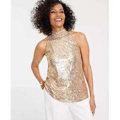 Women's Sequin Halter Top, Created for Macy's-Gold Sequin