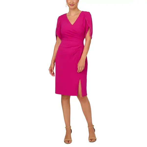 Adrianna Papell Pearl-Trim Cocktail Dress, Perfect for Chic and Sophisticated Occasions ,Hot Orchid , size 12
