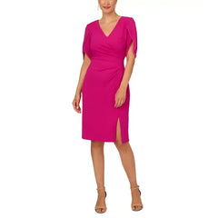 Adrianna Papell Pearl-Trim Cocktail Dress, Perfect for Chic and Sophisticated Occasions ,Hot Orchid , size 12