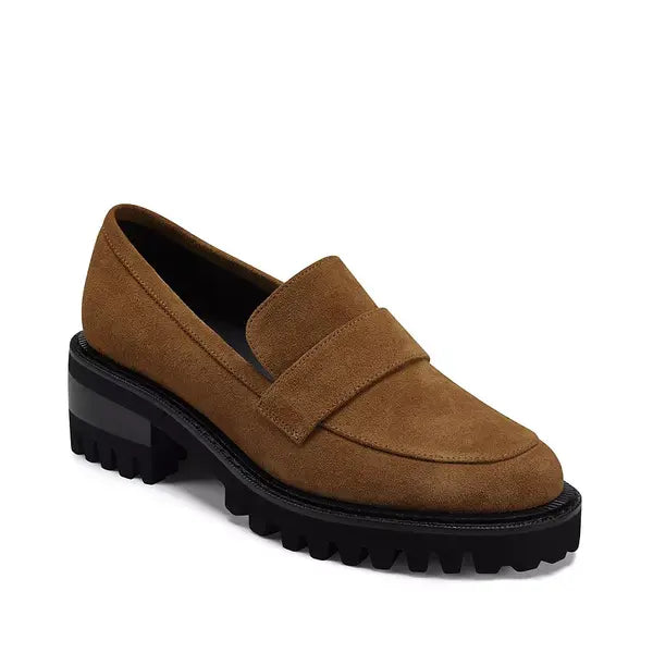 Aerosoles Women's Ronnie Lug Heeled Loafer, Stylish Comfortable Chunky Heel Loafers , Dark Wheat Suede , Size 6M