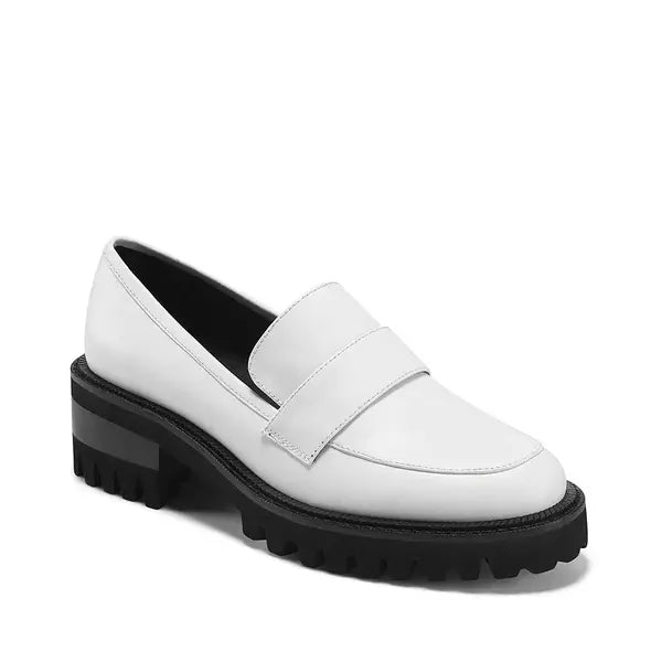 Aerosoles Ronnie Womens Lug Heeled Loafer, Stylish Comfortable Everyday Shoe , White Leather ,Size 6m