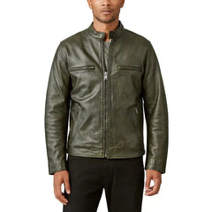 Men's Washed Leather Zip-Front Bonneville Jacket - Washed Black