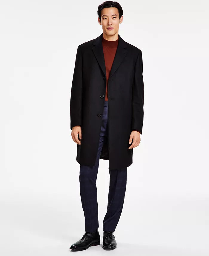 Men's Classic Fit Luxury Wool Cashmere Blend Overcoats - Black