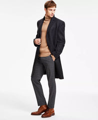 Men's Classic Fit Luxury Wool Cashmere Blend Overcoats - Charcoal
