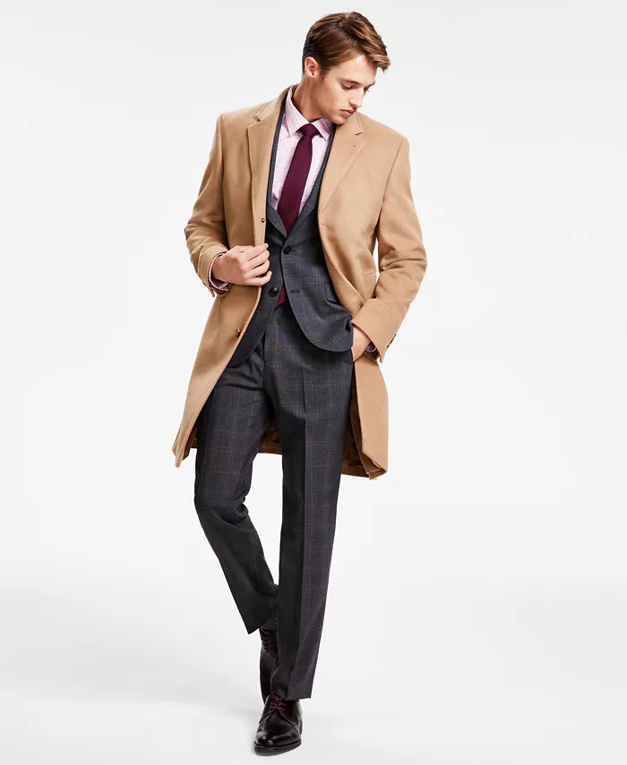 Men's Classic Fit Luxury Wool Cashmere Blend Overcoats - Camel Tan