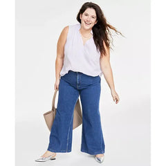 Trendy Plus Size Sleeveless Split-Neck Top, Created for Macy's-Bonbon combo