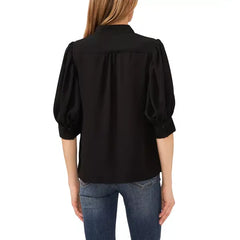 Macy's Women's 3/4-Sleeve Collared Button Down Blouse-Black
