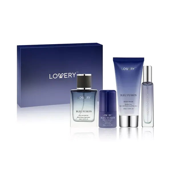 Lovery Men's 4-Pc Bleu Fusion Eau de Parfum Gift Set , Fresh Sophisticated Fragrance