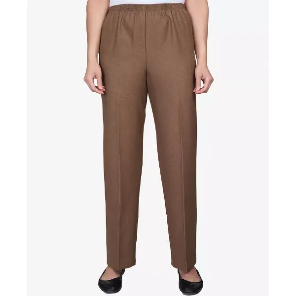 Alfred Dunner Petite Classic Textured Mid Rise Pull-On Pants, Taupe
