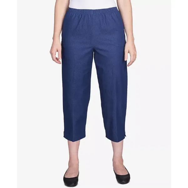 Alfred Dunner Petite Pull On Capri Jeans, Comfortable Stretch Denim Pants for Casual Wear, Denim
