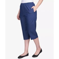 Alfred Dunner Petite Pull On Capri Jeans, Comfortable Stretch Denim Pants for Casual Wear, Denim