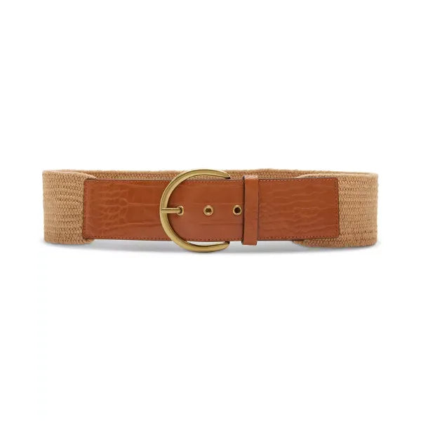 Steve Madden Women's Croc-Embossed Stretch Belt - Cognac