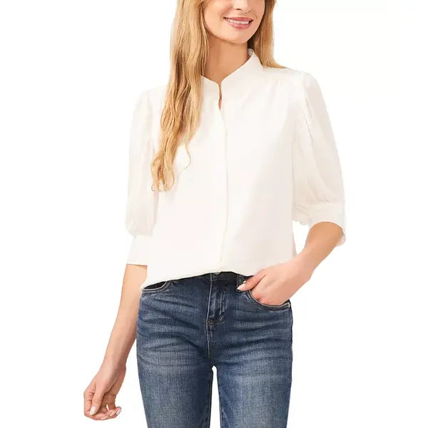 Macy's Women's 3/4-Sleeve Collared Button Down Blouse-New Ivory