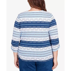 Alfred Dunner Plus Size In Full Bloom Spliced Texture Stripe Side Tie Top, Multi, Size 1X