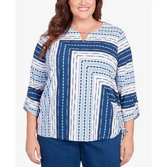 Alfred Dunner Plus Size In Full Bloom Spliced Texture Stripe Side Tie Top, Multi, Size 1X