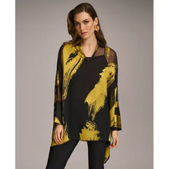 Macy's Donna Karan Women's Metallic Print Tunic-Black gold