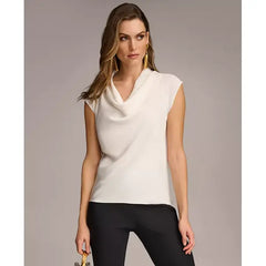 Donna Karan Women's Cowl-Neck Cap-Sleeve Top-Macy's -Cream