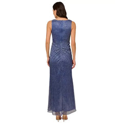 Adrianna Papell Women's Metallic Ruffled Sleeveless Faux Wrap Gown, Perfect for Glamorous Evenings