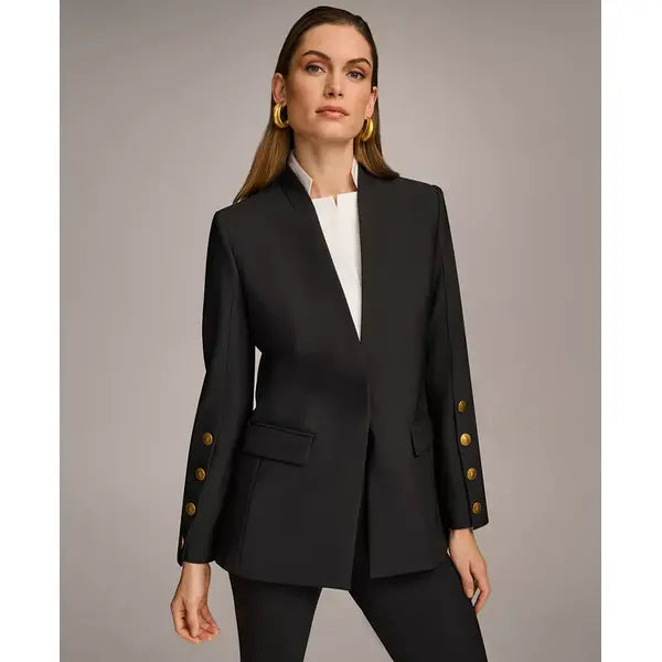 Donna Karan Women's Button Sleeve Blazer,Created by Macy's-Black