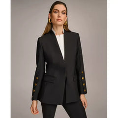 Donna Karan Women's Button Sleeve Blazer,Created by Macy's-Black