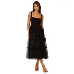 Adrianna Papell Women's Square Neck Midi Mesh Dress for Elegant and Modern Style