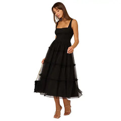 Adrianna Papell Womens Square Neck Midi Mesh Dress, Modern Style for Elegant Occasions