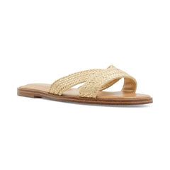Aldo Caria Womens Raffia Crisscross Slide Flat Sandals, Casual Summer Shoes, Gold Raffia, Size 6.5M