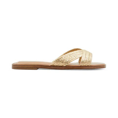 ALDO Womens Caria Raffia Crisscross Slide Flat Sandals, Stylish Summer Flats, Gold Raffia ,Size 6.5M