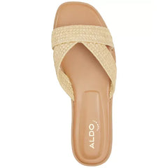 ALDO Womens Caria Raffia Crisscross Slide Flat Sandals, Stylish Summer Flats, Gold Raffia ,Size 6.5M