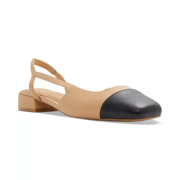 ALDO Women's Amandine Slingback Cap Toe Block Heel Flats, Stylish Everyday Footwear, Dark Beige Smooth