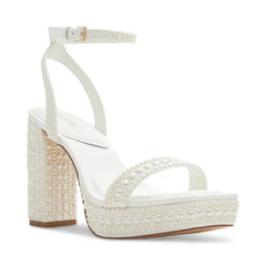 ALDO Womens Lulu Pearl Two Piece Platform Dress Sandals, Elegant and Glamorous Heels, White Mixed