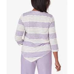 Alfred Dunner Women's Garden Party Spliced Stripe Texture Top, Multi, Size Small