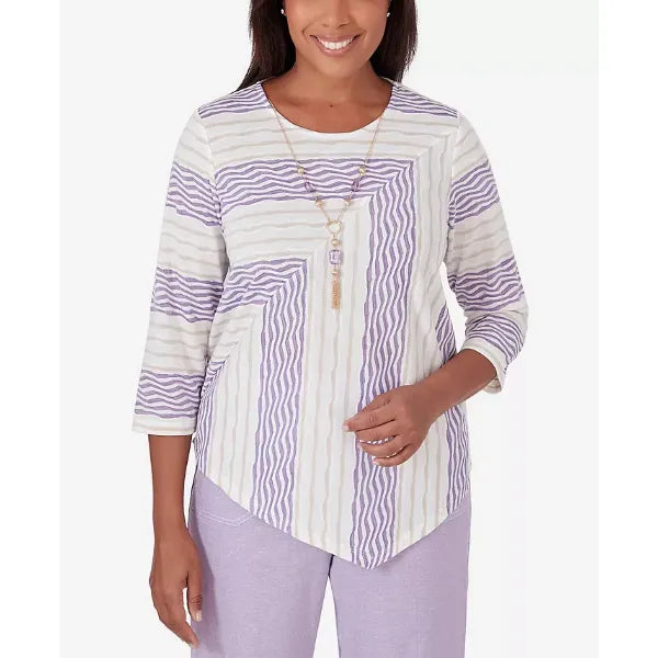 Alfred Dunner Women's Garden Party Spliced Stripe Texture Top, Multi, Size Small
