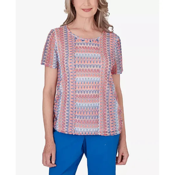 Alfred Dunner Women's Neptune Beach Textured Stripe Top with Side Ruching, Multi, Size M