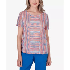Alfred Dunner Women's Neptune Beach Textured Stripe Top with Side Ruching, Multi, Size M