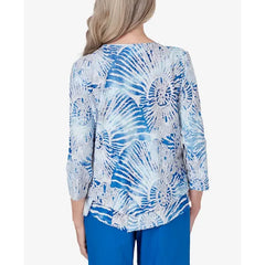 Alfred Dunner Women's Neptune Beach Seashell Embellished Top with Necklace, Ocean Blue