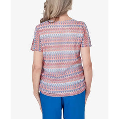 Alfred Dunner Women's Neptune Beach Textured Stripe Top with Side Ruching, Multi, Size M