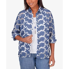 Alfred Dunner Women's Bayou Mesh Two For One Top with Necklace, Multi, Size M